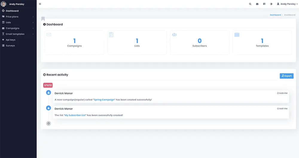 email deliverability dashboard shown in Liberation Technology Services software