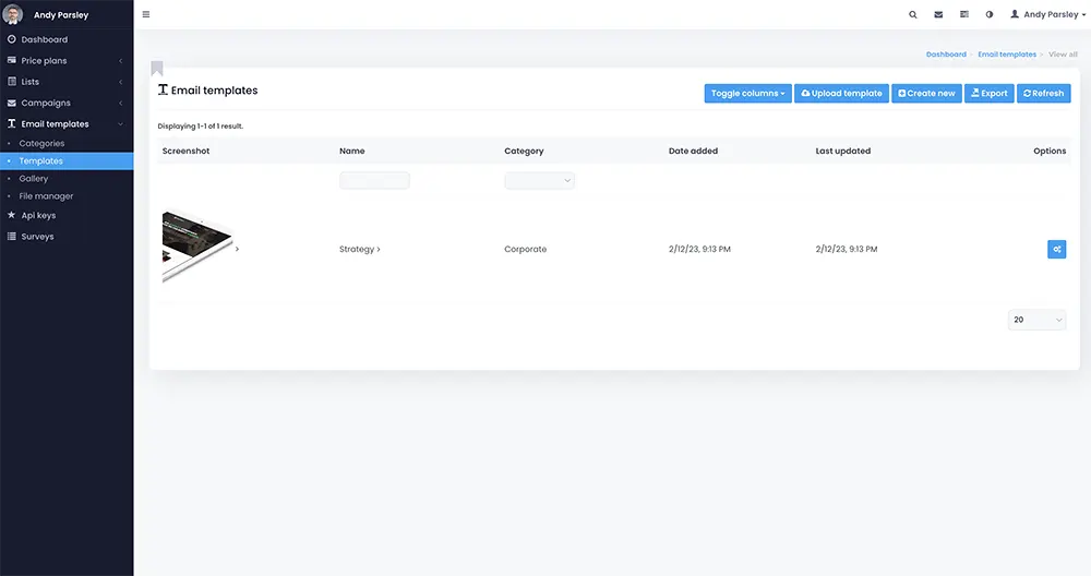 Website builder template gallery