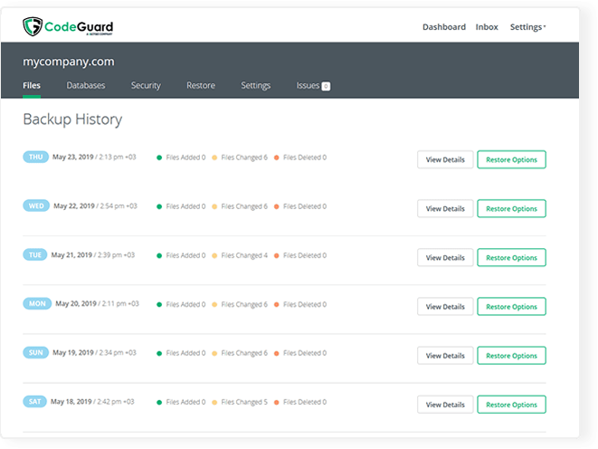Backup and disaster recovery restore screen