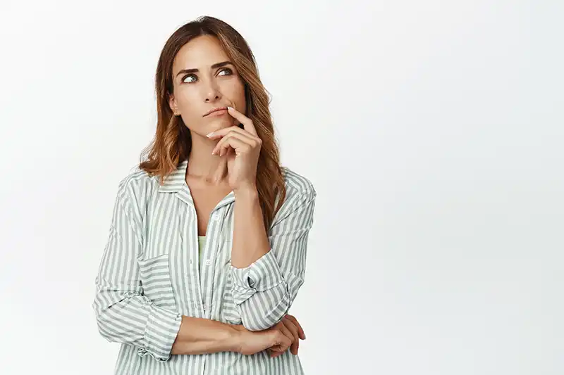 thoughtful woman answers to website issues