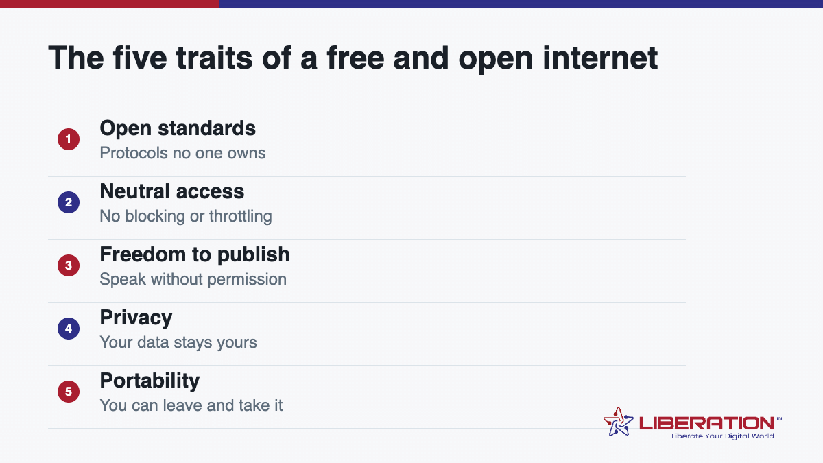 The five traits of a free and open internet