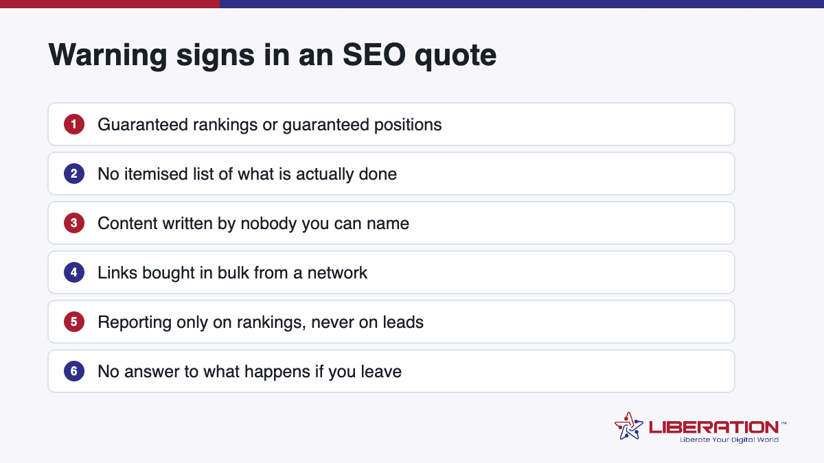 Warning signs in an SEO services cost proposal