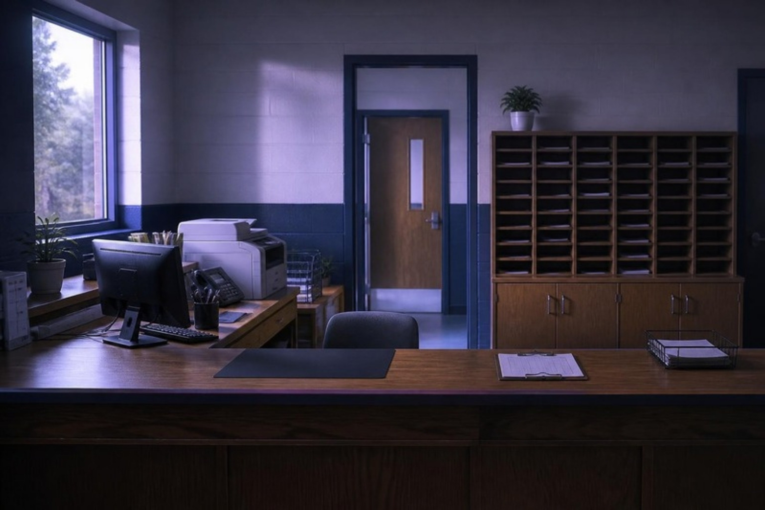 Charter school hosting: the front office of a charter school before the day starts