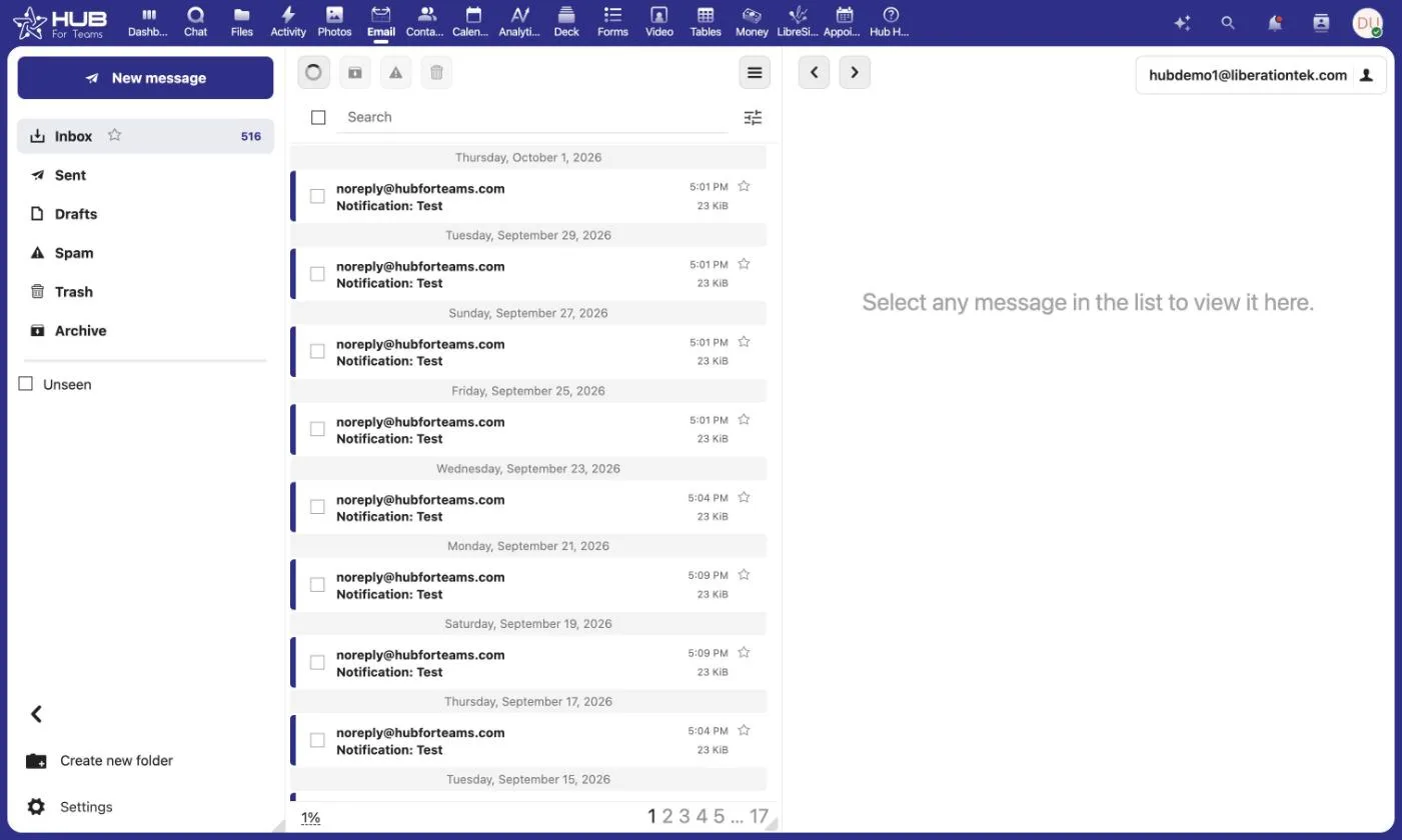 Hub for Teams email inbox in the unified workspace