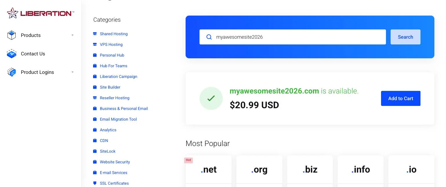 Searching for a domain at Liberation Technology Services