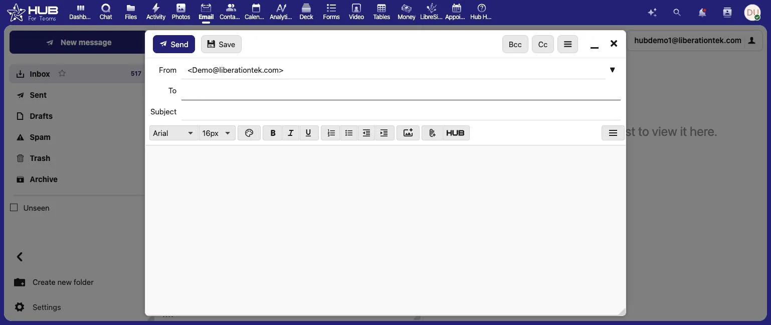 Hub for Teams email composer sending from a custom domain address