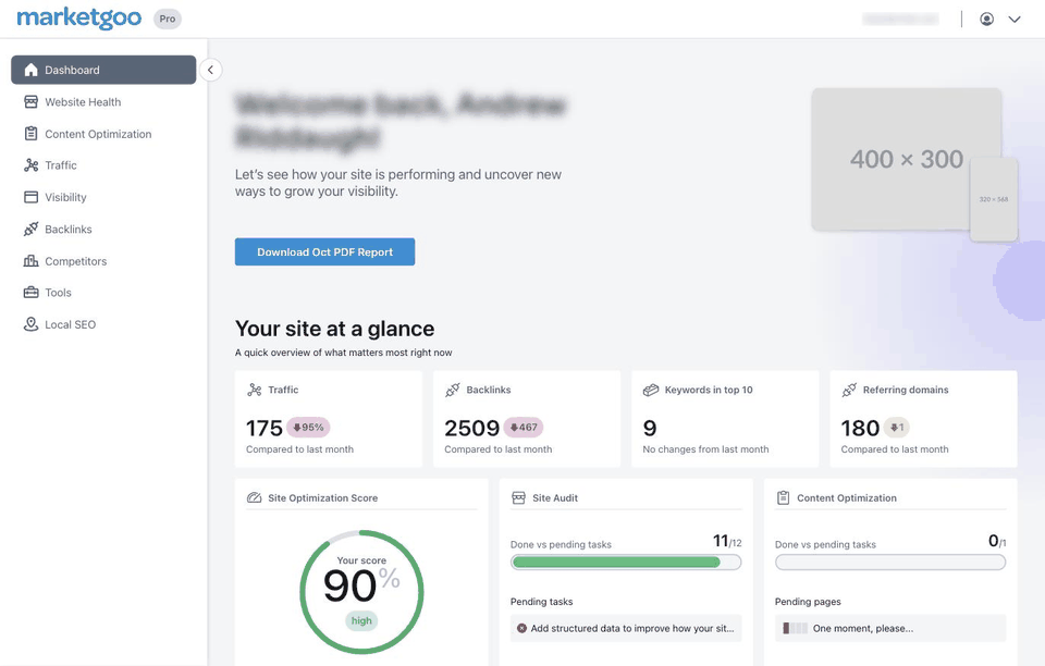 Animated tour of the SEO dashboard