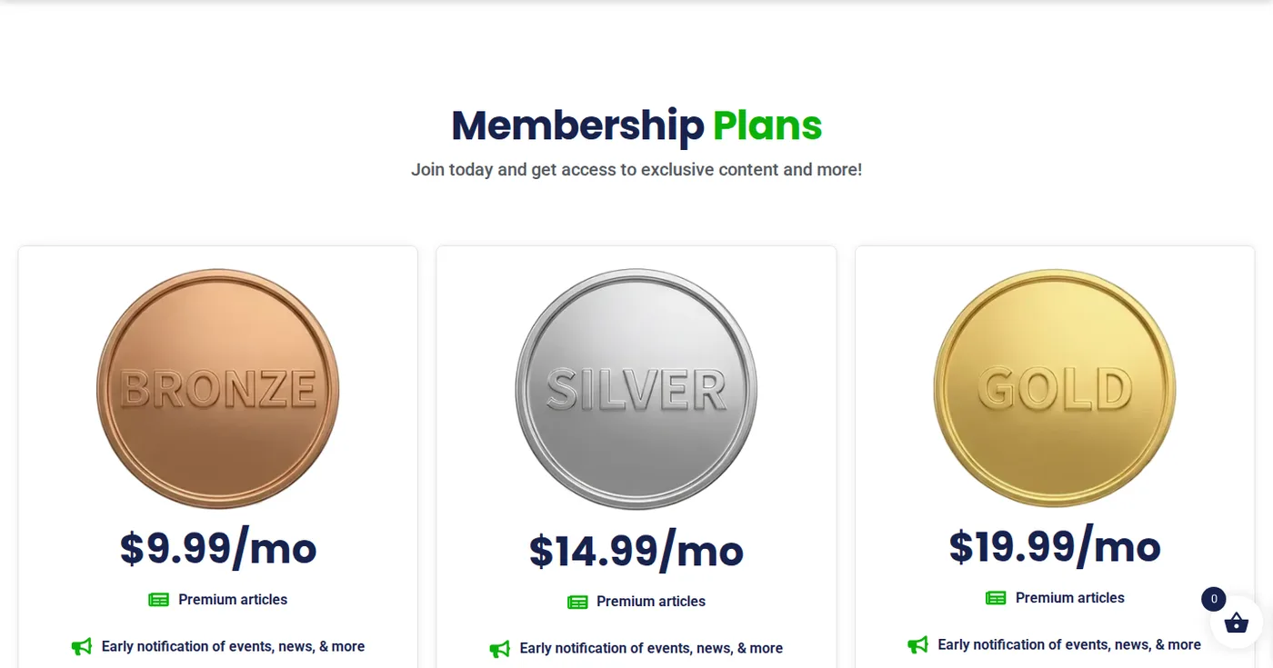 Website templates demo membership page