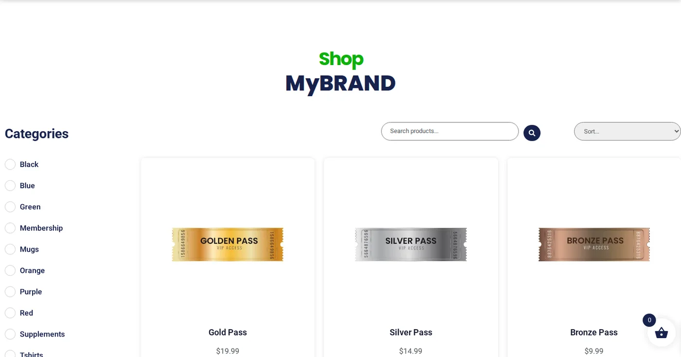 Website templates demo shop page