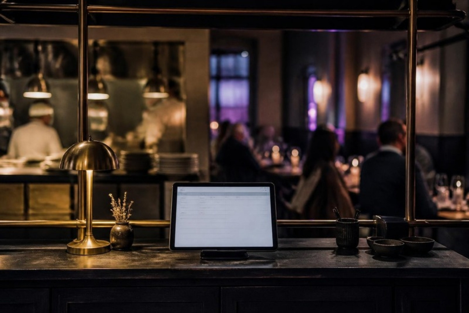 Restaurant website hosting: the service pass of a small independent restaurant during evening service