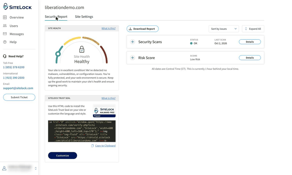 Animated security report expanding scan details