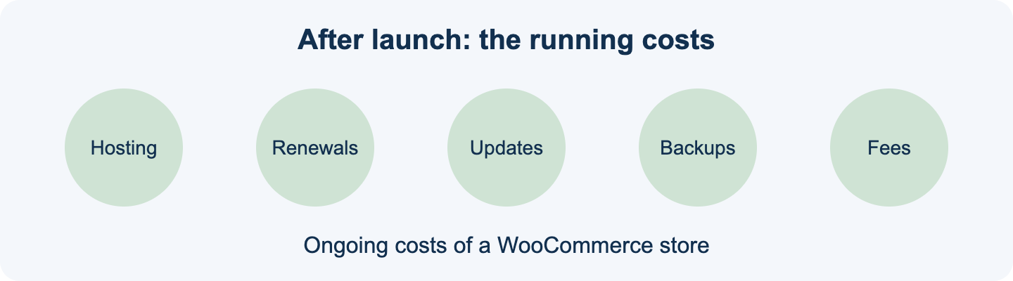 Ongoing costs of a WooCommerce store: hosting, renewals, updates, backups and fees